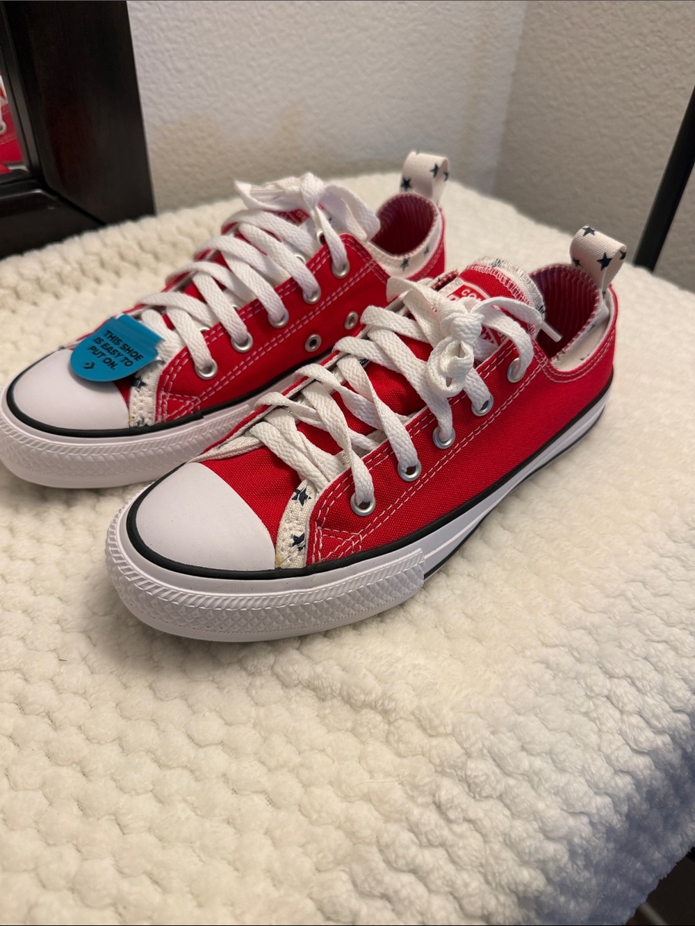 Kids Red Low-Top Canvas Sneakers with Star Heel Tabs